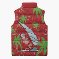 Aloha Hawaii Christmas Sleeveless Puffer Jacket Mele Kalikimaka Windsurfing Santa Palaka Quilt Motifs - Polynesian Pride