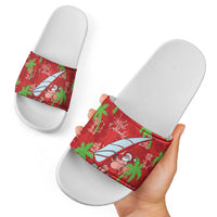 Aloha Hawaii Christmas Slide Sandals Mele Kalikimaka Windsurfing Santa Palaka Quilt Motifs - Polynesian Pride