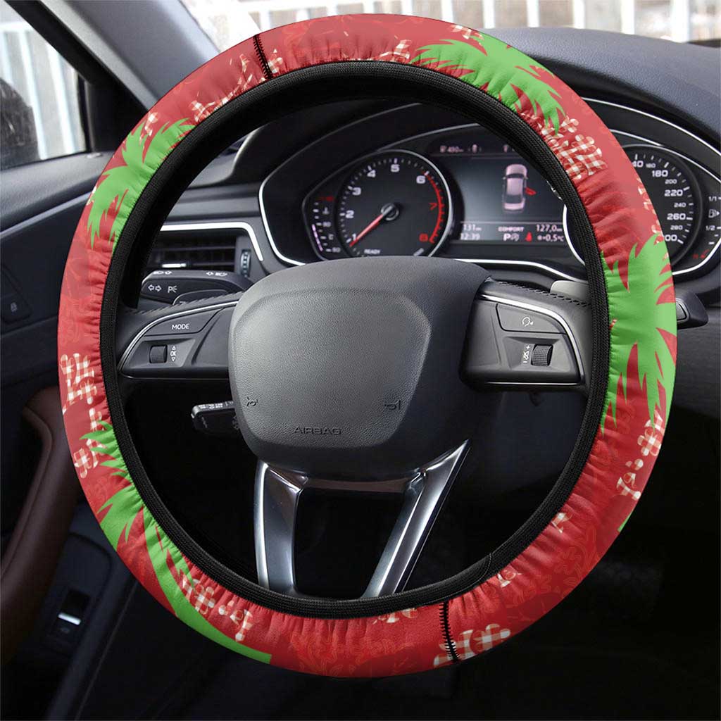 Aloha Hawaii Christmas Steering Wheel Cover Mele Kalikimaka Windsurfing Santa Palaka Quilt Motifs - Polynesian Pride