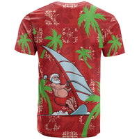 Aloha Hawaii Christmas T Shirt Mele Kalikimaka Windsurfing Santa Palaka Quilt Motifs - Polynesian Pride