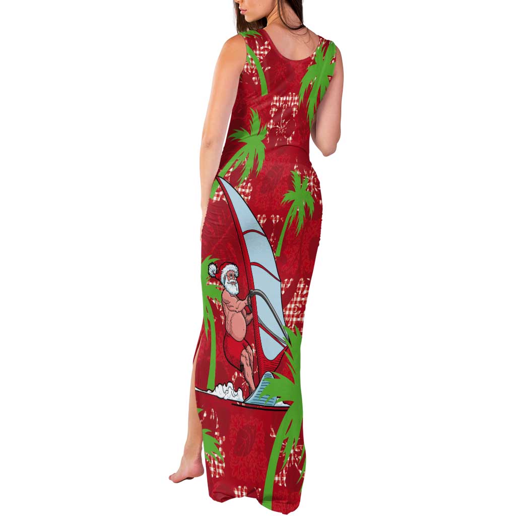 Aloha Hawaii Christmas Tank Maxi Dress Mele Kalikimaka Windsurfing Santa Palaka Quilt Motifs - Polynesian Pride