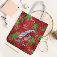 Aloha Hawaii Christmas Tote Bag Mele Kalikimaka Windsurfing Santa Palaka Quilt Motifs - Polynesian Pride