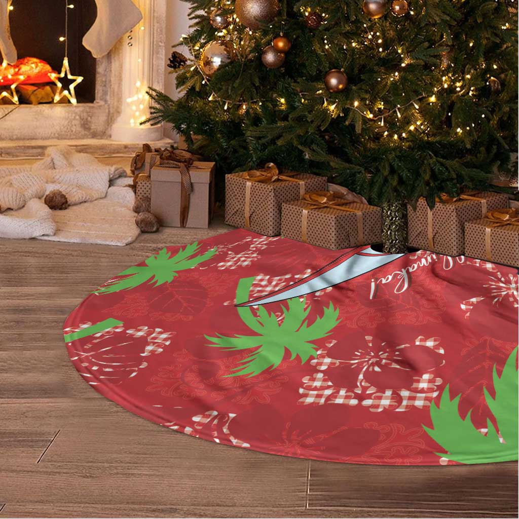 Aloha Hawaii Christmas Tree Skirt Mele Kalikimaka Windsurfing Santa Palaka Quilt Motifs - Polynesian Pride