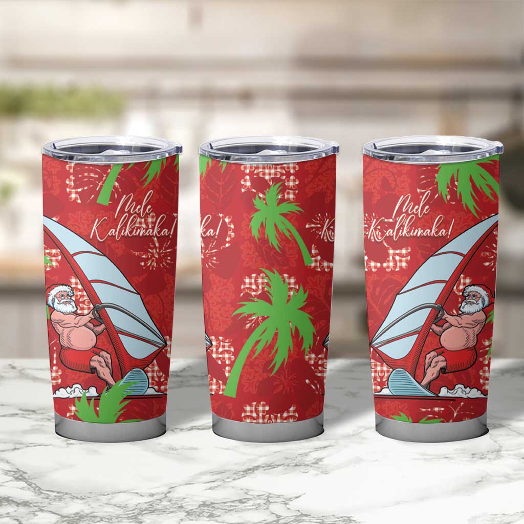 Aloha Hawaii Christmas Tumbler Cup Mele Kalikimaka Windsurfing Santa Palaka Quilt Motifs - Polynesian Pride