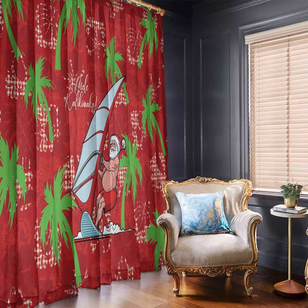 Aloha Hawaii Christmas Window Curtain Mele Kalikimaka Windsurfing Santa Palaka Quilt Motifs - Polynesian Pride