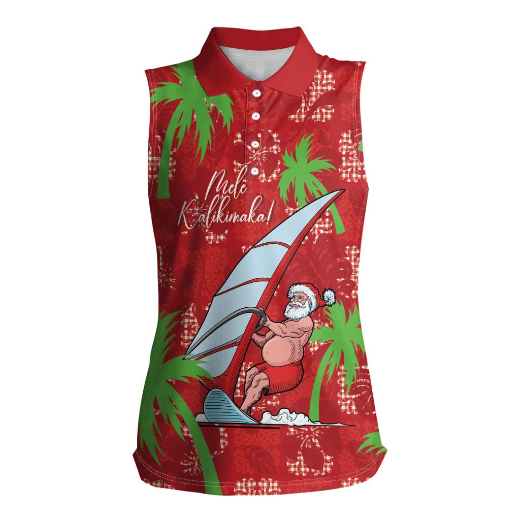 Aloha Hawaii Christmas Women Sleeveless Polo Shirt Mele Kalikimaka Windsurfing Santa Palaka Quilt Motifs - Polynesian Pride