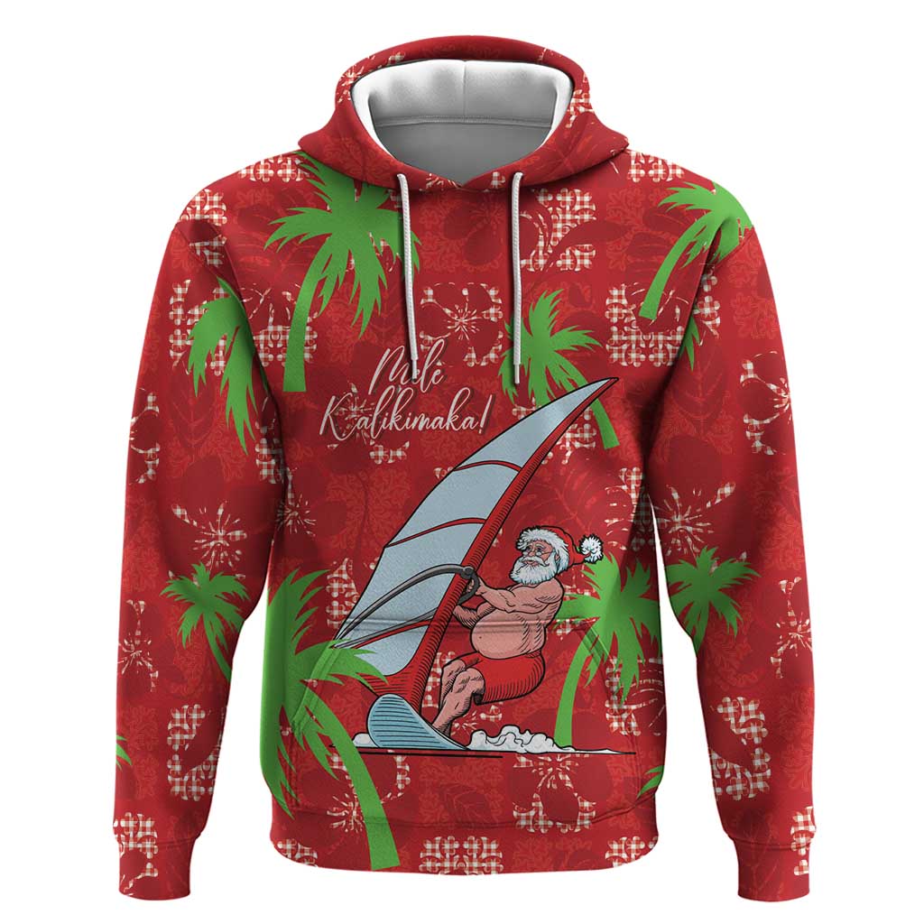 Aloha Hawaii Christmas Zip Hoodie Mele Kalikimaka Windsurfing Santa Palaka Quilt Motifs - Polynesian Pride
