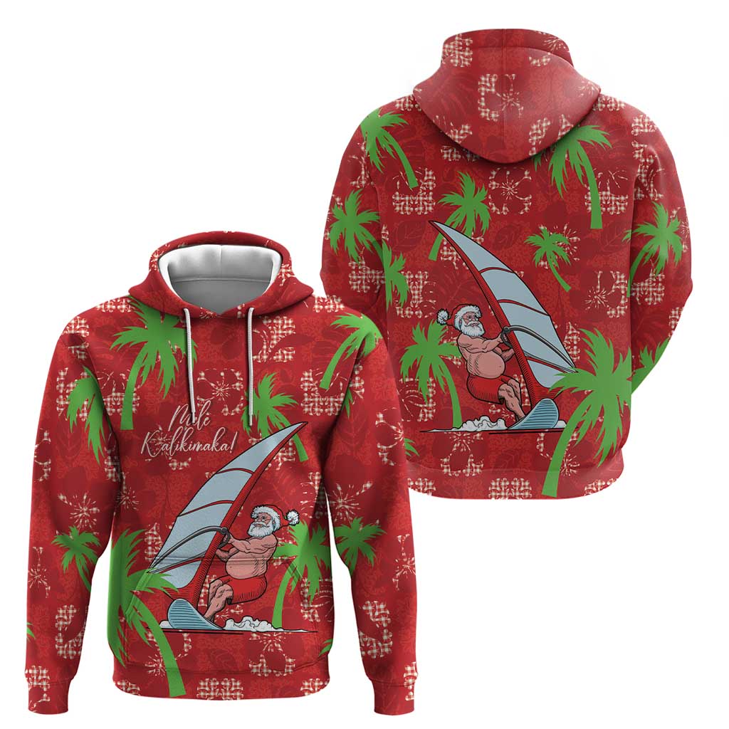 Aloha Hawaii Christmas Zip Hoodie Mele Kalikimaka Windsurfing Santa Palaka Quilt Motifs - Polynesian Pride