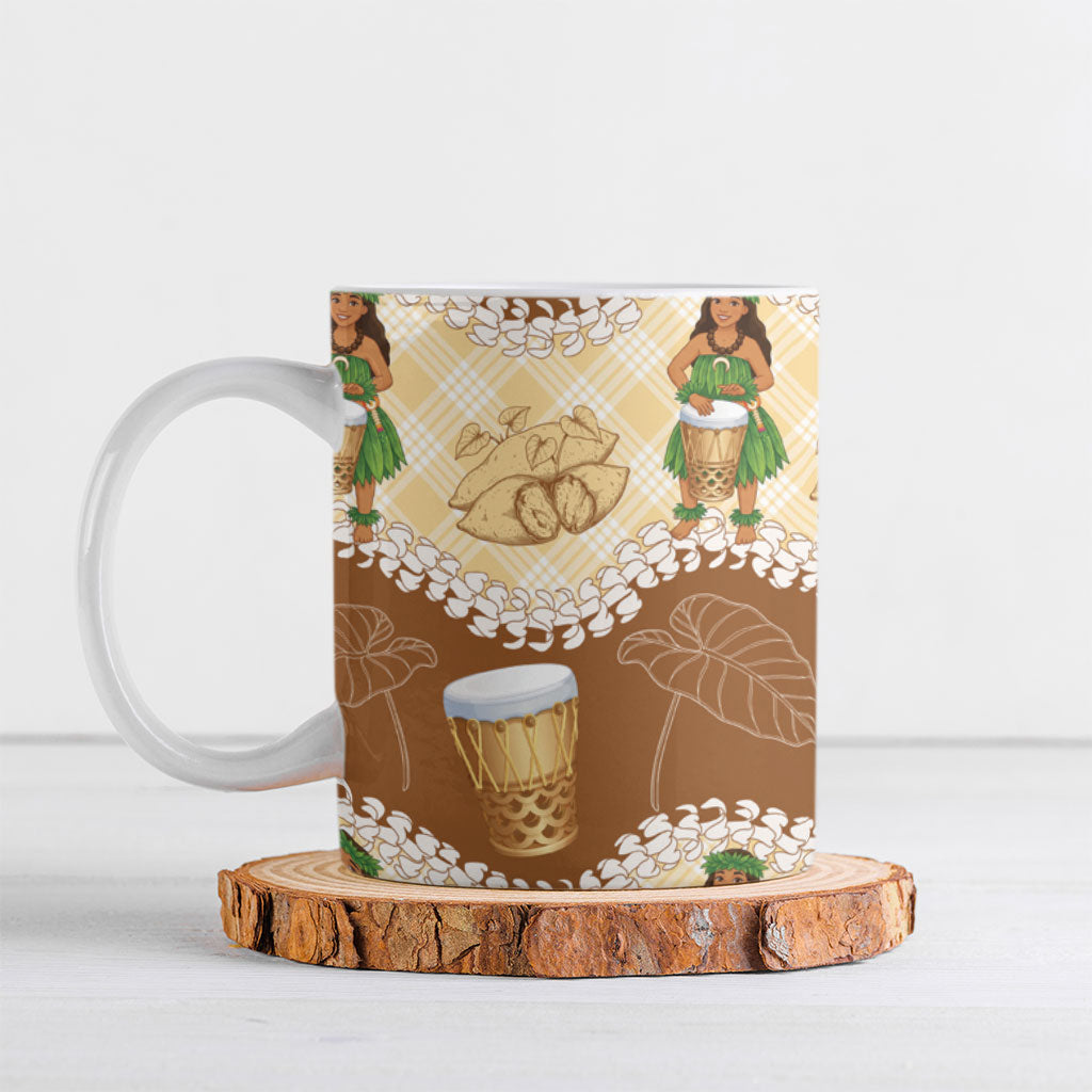 Hula Pahu Hawaii Makahiki Ceramic Mug Hawaiian Puakenikeni Lei Kalo Uala Palaka Motifs LT14 Brown - Polynesian Pride