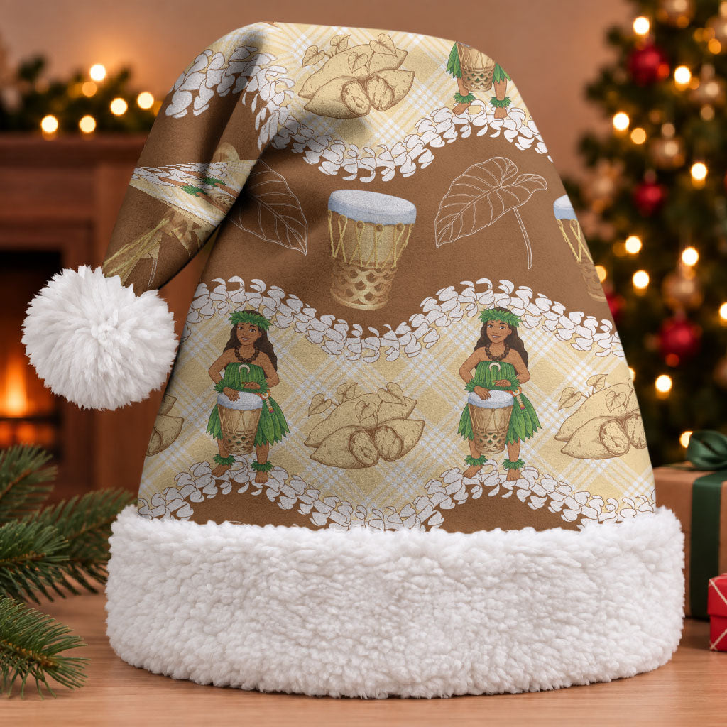 Hula Pahu Hawaii Makahiki Christmas Santa Hat Hawaiian Puakenikeni Lei Kalo Uala Palaka Motifs
