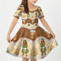 Hula Pahu Hawaii Makahiki Kid Short Sleeve Dress Hawaiian Puakenikeni Lei Kalo Uala Palaka Motifs LT14 KID Brown - Polynesian Pride