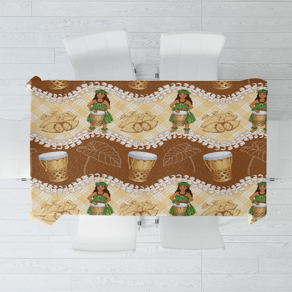 Hula Pahu Hawaii Makahiki Tablecloth Hawaiian Puakenikeni Lei Kalo Uala Palaka Motifs LT14 Brown - Polynesian Pride