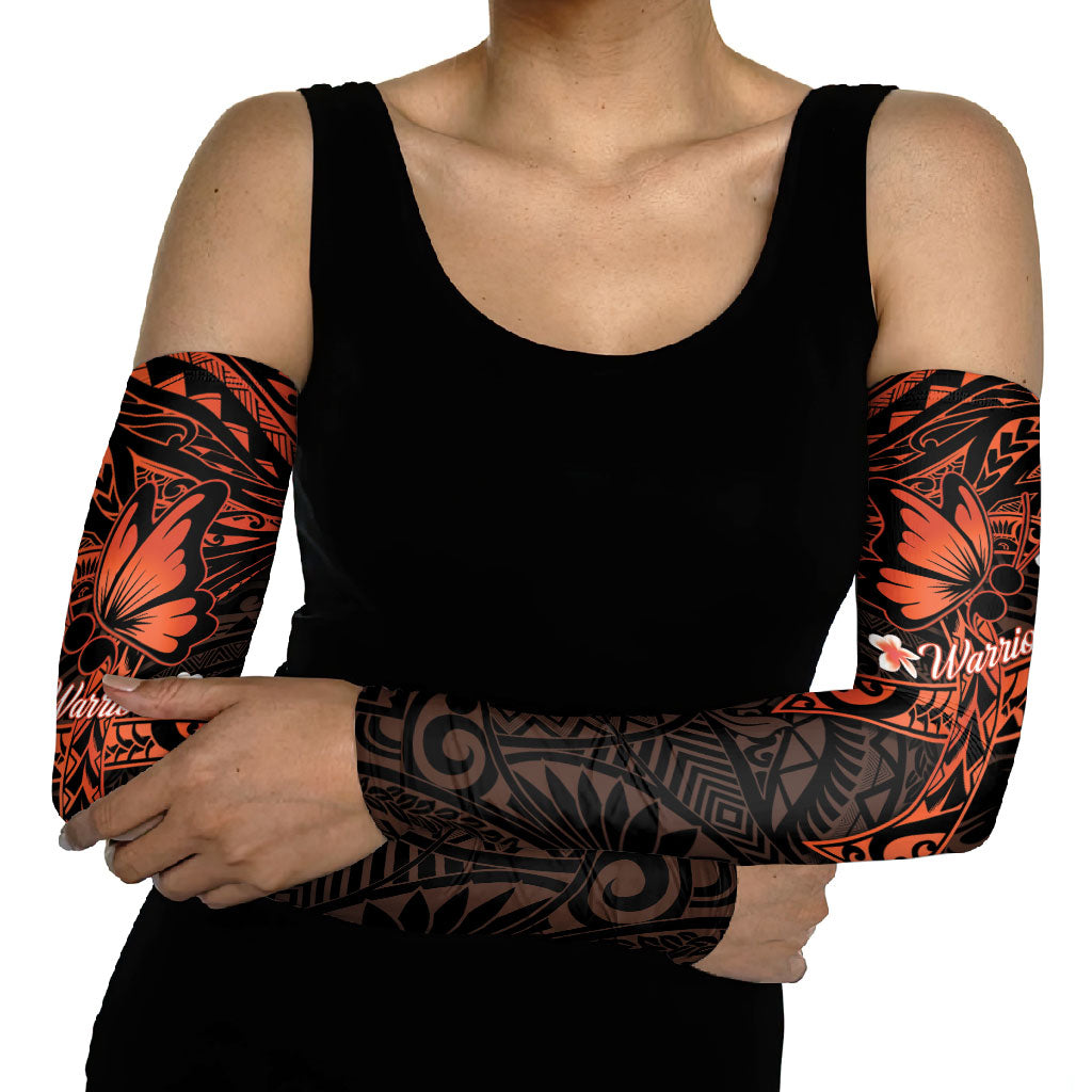 Polynesia Leukemia Awareness Month Arm Sleeves Warrior Butterfly Polynesian Orange Ribbon LT14 - Polynesian Pride
