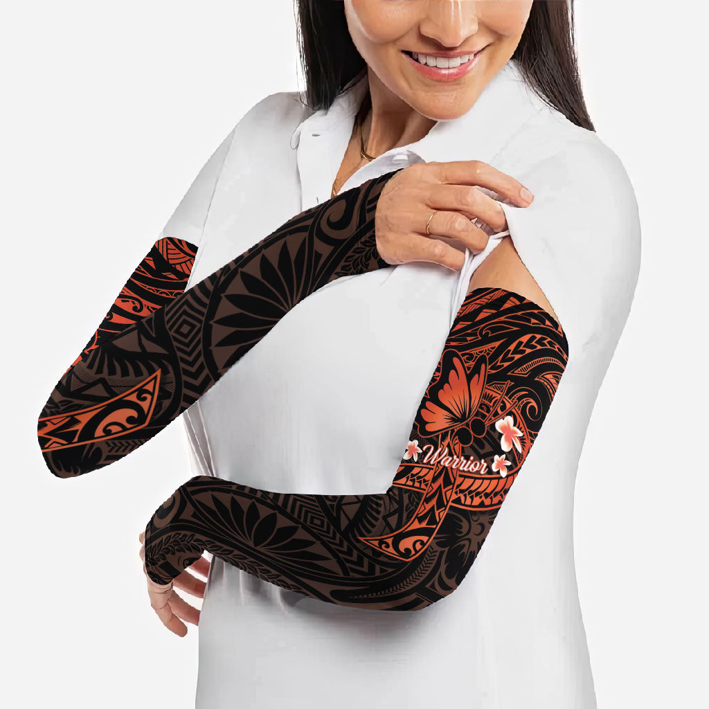 Polynesia Leukemia Awareness Month Arm Sleeves Warrior Butterfly Polynesian Orange Ribbon LT14 - Polynesian Pride