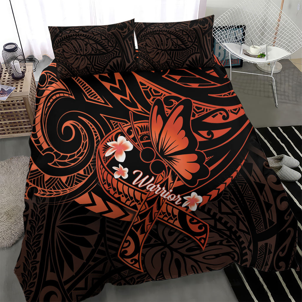 Polynesia Leukemia Awareness Month Bedding Set Warrior Butterfly Polynesian Orange Ribbon LT14 - Polynesian Pride