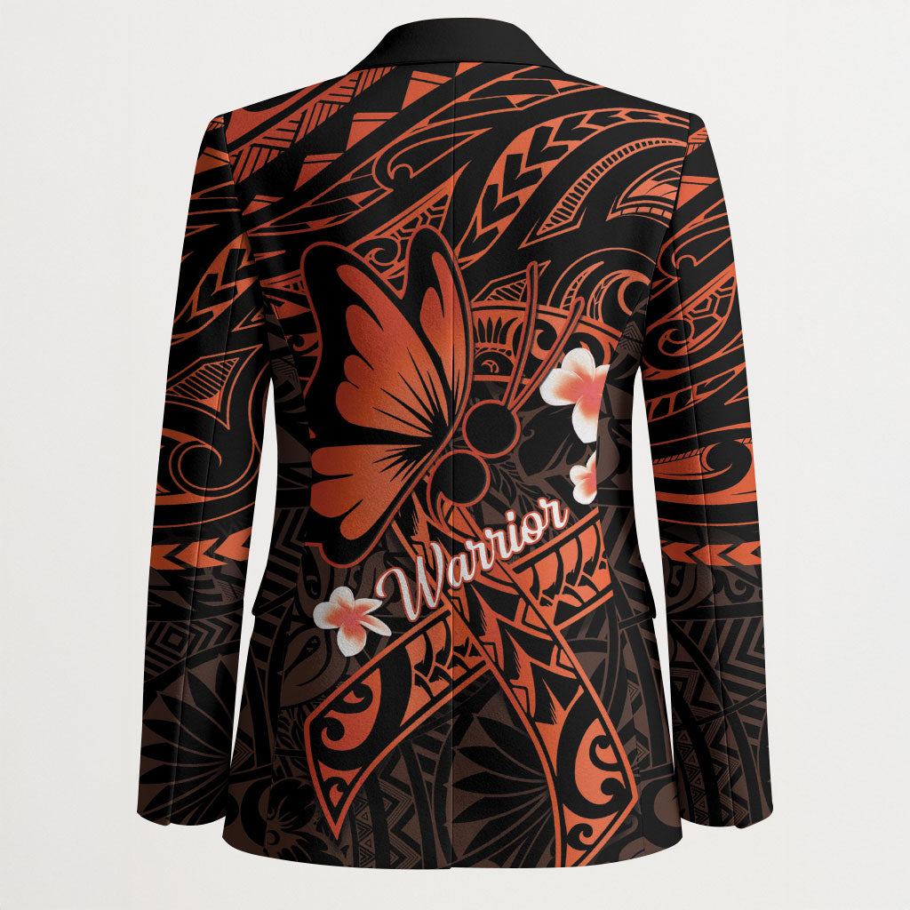 Polynesia Leukemia Awareness Month Blazer Warrior Butterfly Polynesian Orange Ribbon LT14 - Polynesian Pride