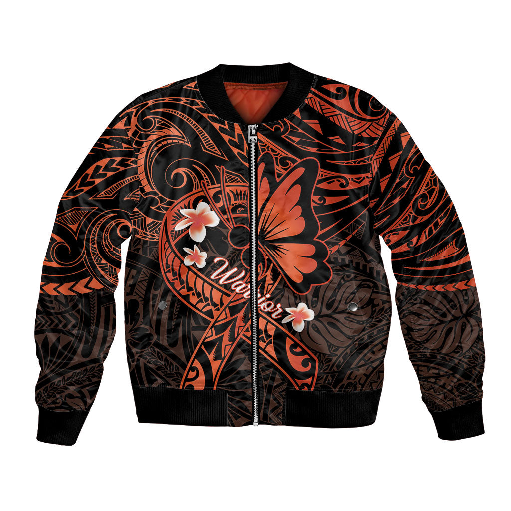 Polynesia Leukemia Awareness Month Bomber Jacket Warrior Butterfly Polynesian Orange Ribbon LT14 Unisex Orange - Polynesian Pride