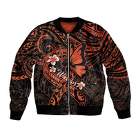 Polynesia Leukemia Awareness Month Bomber Jacket Warrior Butterfly Polynesian Orange Ribbon LT14 Unisex Orange - Polynesian Pride