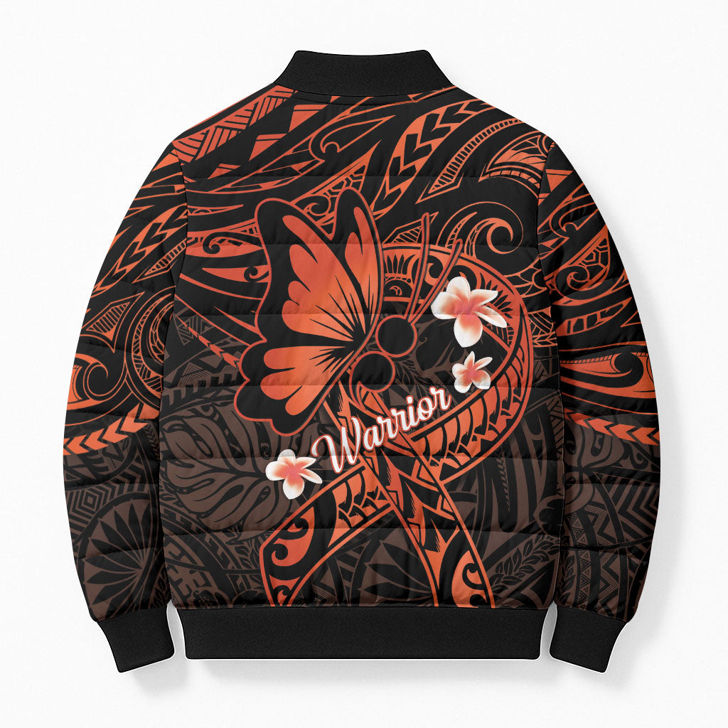 Polynesia Leukemia Awareness Month Bomber Puffer Jacket Warrior Butterfly Polynesian Orange Ribbon LT14 - Polynesian Pride