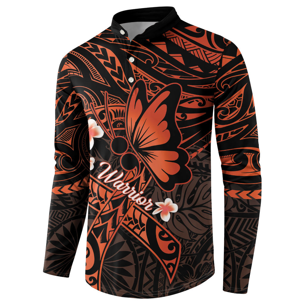 Polynesia Leukemia Awareness Month Button Sweatshirt Warrior Butterfly Polynesian Orange Ribbon LT14 - Polynesian Pride