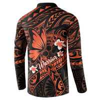 Polynesia Leukemia Awareness Month Button Sweatshirt Warrior Butterfly Polynesian Orange Ribbon LT14 - Polynesian Pride
