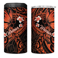 Polynesia Leukemia Awareness Month 4 in 1 Can Cooler Tumbler Warrior Butterfly Polynesian Orange Ribbon