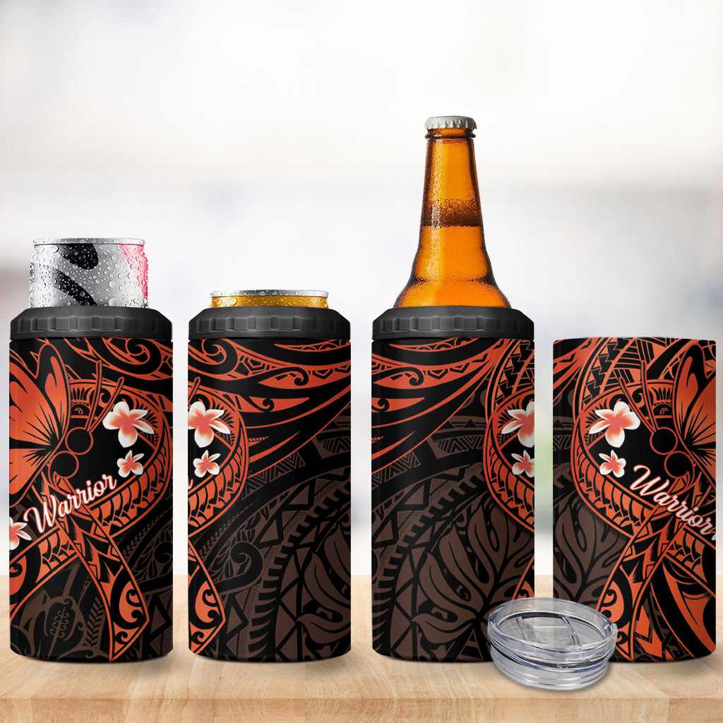 Polynesia Leukemia Awareness Month 4 in 1 Can Cooler Tumbler Warrior Butterfly Polynesian Orange Ribbon