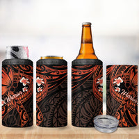 Polynesia Leukemia Awareness Month 4 in 1 Can Cooler Tumbler Warrior Butterfly Polynesian Orange Ribbon