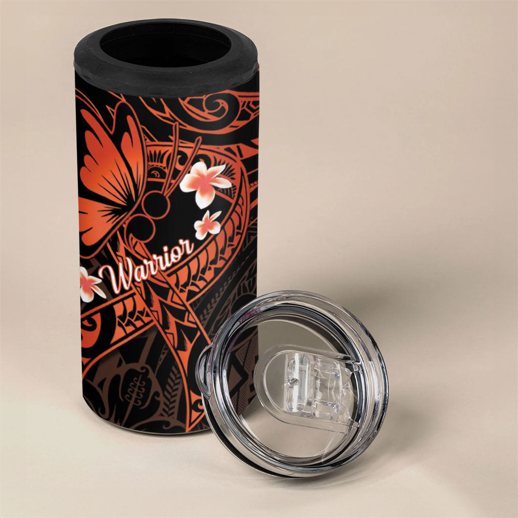 Polynesia Leukemia Awareness Month 4 in 1 Can Cooler Tumbler Warrior Butterfly Polynesian Orange Ribbon