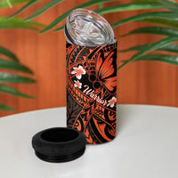 Polynesia Leukemia Awareness Month 4 in 1 Can Cooler Tumbler Warrior Butterfly Polynesian Orange Ribbon