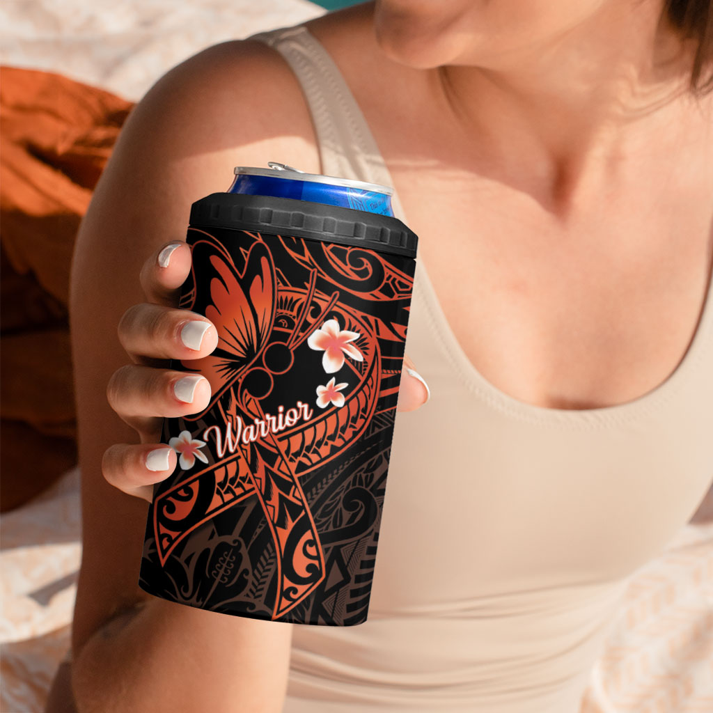 Polynesia Leukemia Awareness Month 4 in 1 Can Cooler Tumbler Warrior Butterfly Polynesian Orange Ribbon