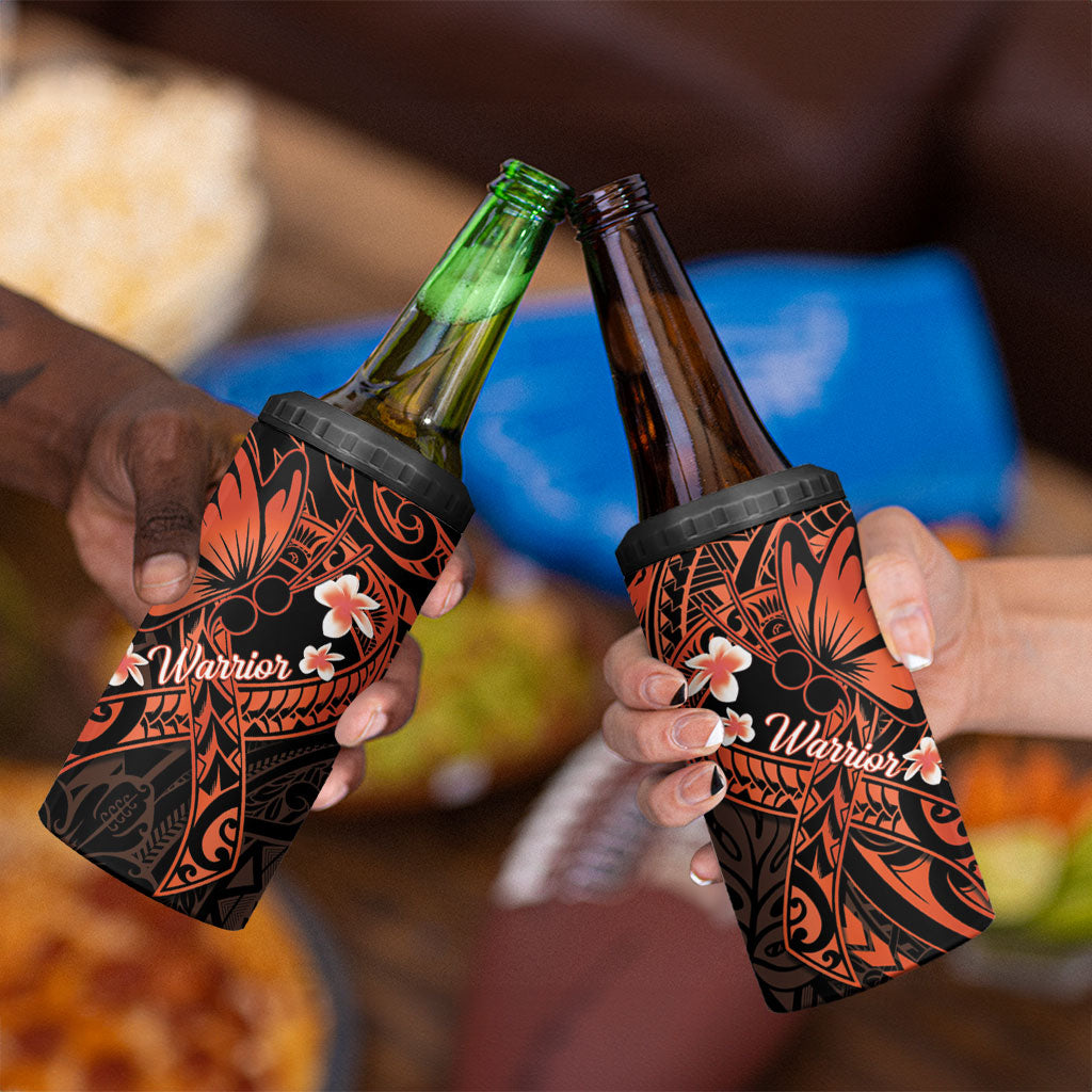 Polynesia Leukemia Awareness Month 4 in 1 Can Cooler Tumbler Warrior Butterfly Polynesian Orange Ribbon