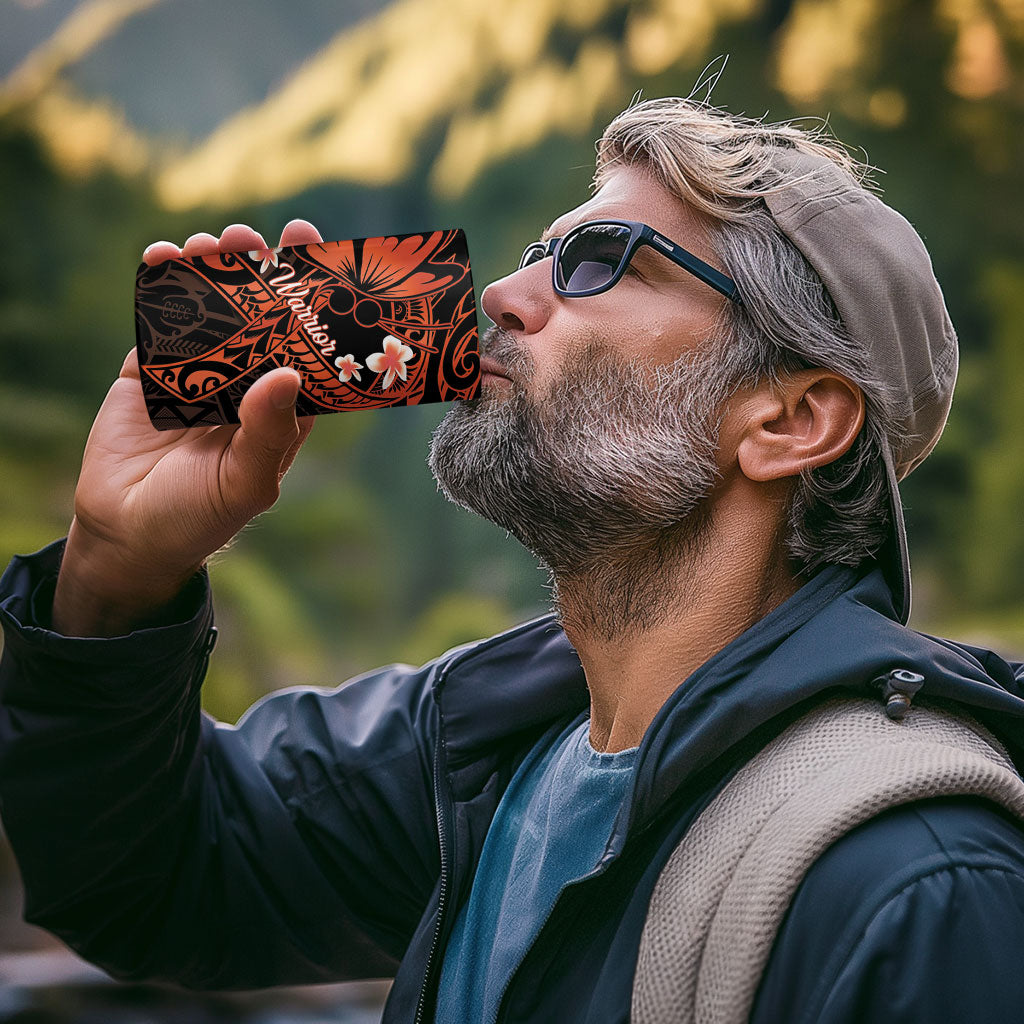 Polynesia Leukemia Awareness Month 4 in 1 Can Cooler Tumbler Warrior Butterfly Polynesian Orange Ribbon