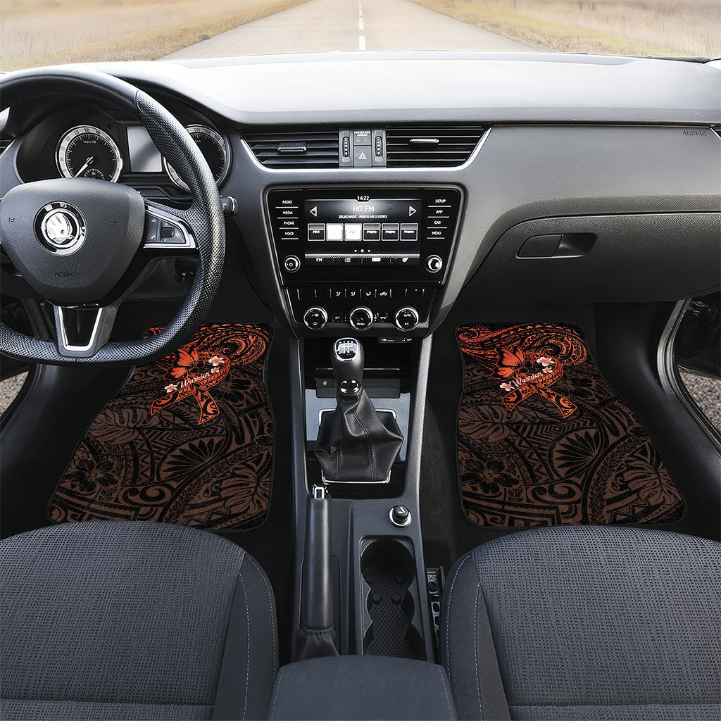 Polynesia Leukemia Awareness Month Car Mats Warrior Butterfly Polynesian Orange Ribbon LT14 Set 2pcs - Front Orange - Polynesian Pride
