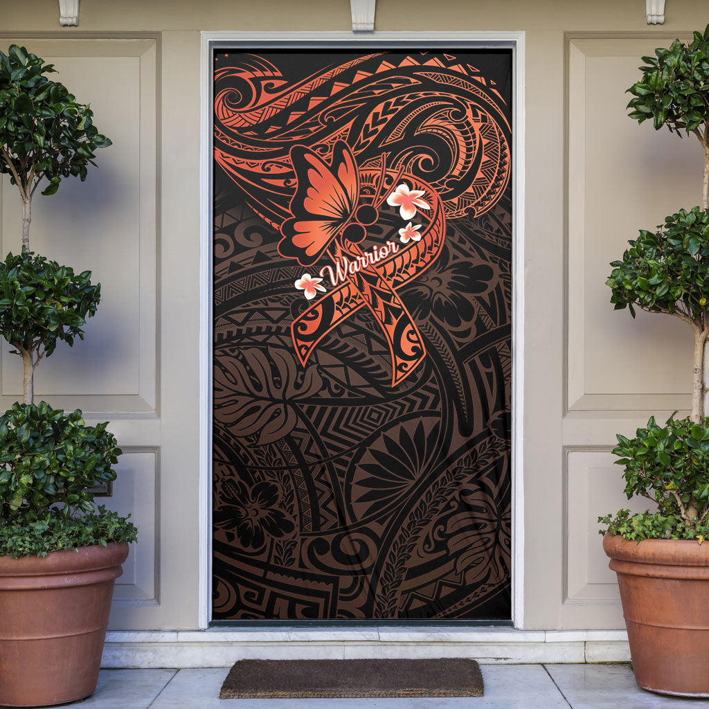 Polynesia Leukemia Awareness Month Door Cover Warrior Butterfly Polynesian Orange Ribbon LT14 Orange - Polynesian Pride