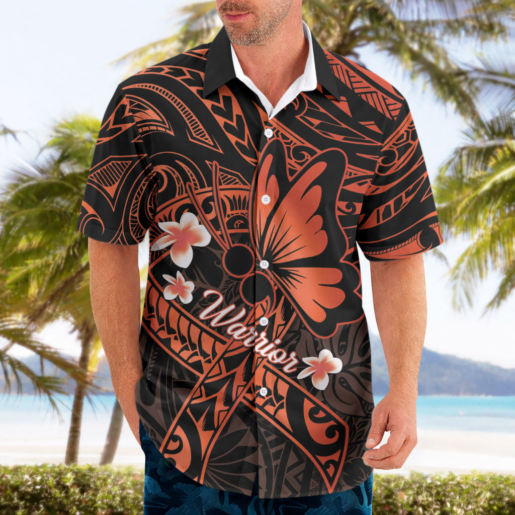 Polynesia Leukemia Awareness Month Hawaiian Shirt Warrior Butterfly Polynesian Orange Ribbon