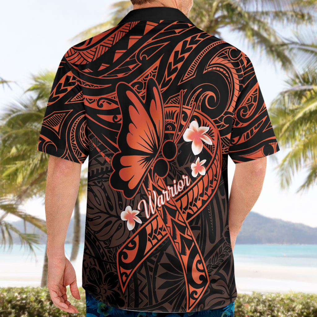Polynesia Leukemia Awareness Month Hawaiian Shirt Warrior Butterfly Polynesian Orange Ribbon