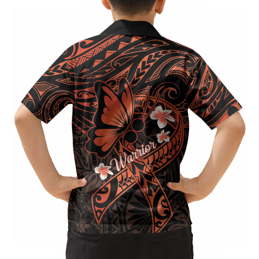 Polynesia Leukemia Awareness Month Hawaiian Shirt Warrior Butterfly Polynesian Orange Ribbon