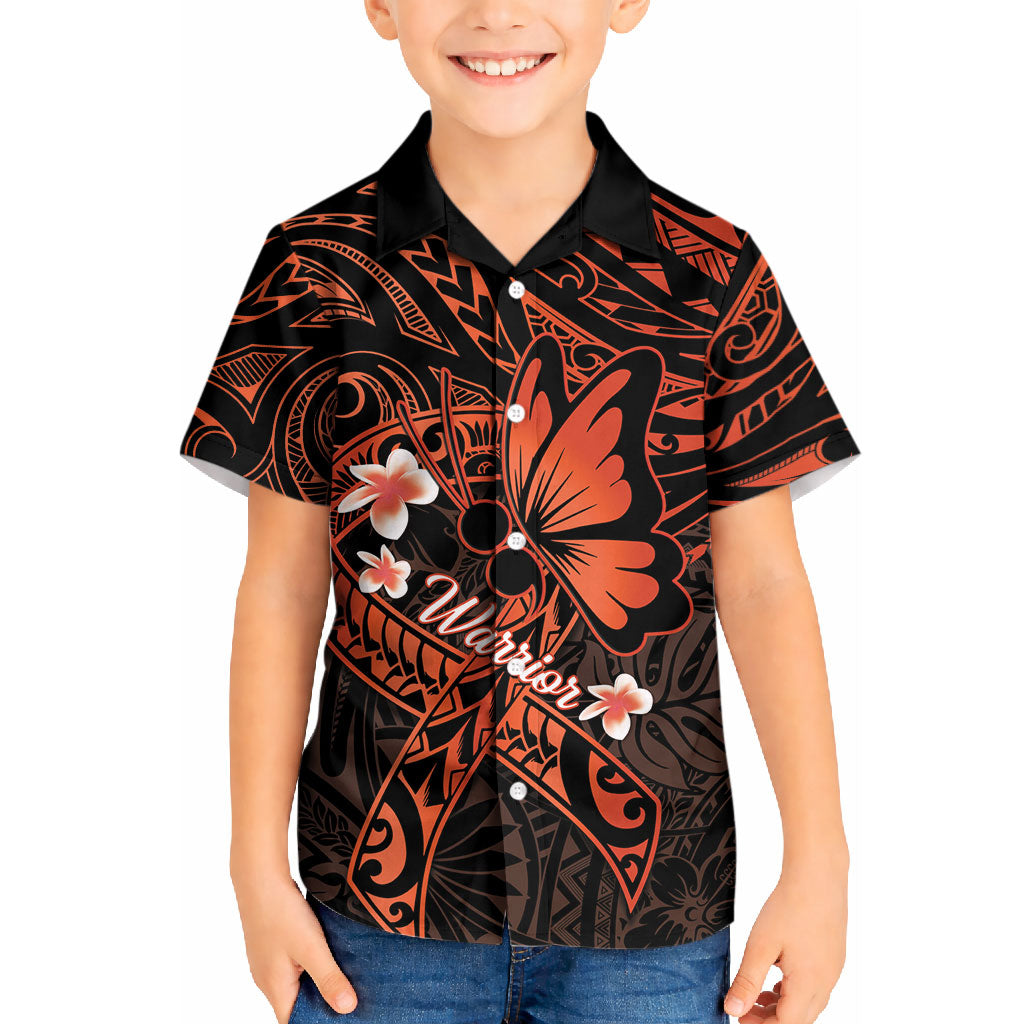 Polynesia Leukemia Awareness Month Kid Hawaiian Shirt Warrior Butterfly Polynesian Orange Ribbon