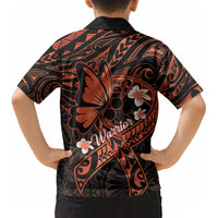 Polynesia Leukemia Awareness Month Kid Hawaiian Shirt Warrior Butterfly Polynesian Orange Ribbon