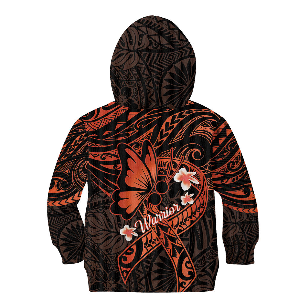 Polynesia Leukemia Awareness Month Kid Hoodie Warrior Butterfly Polynesian Orange Ribbon