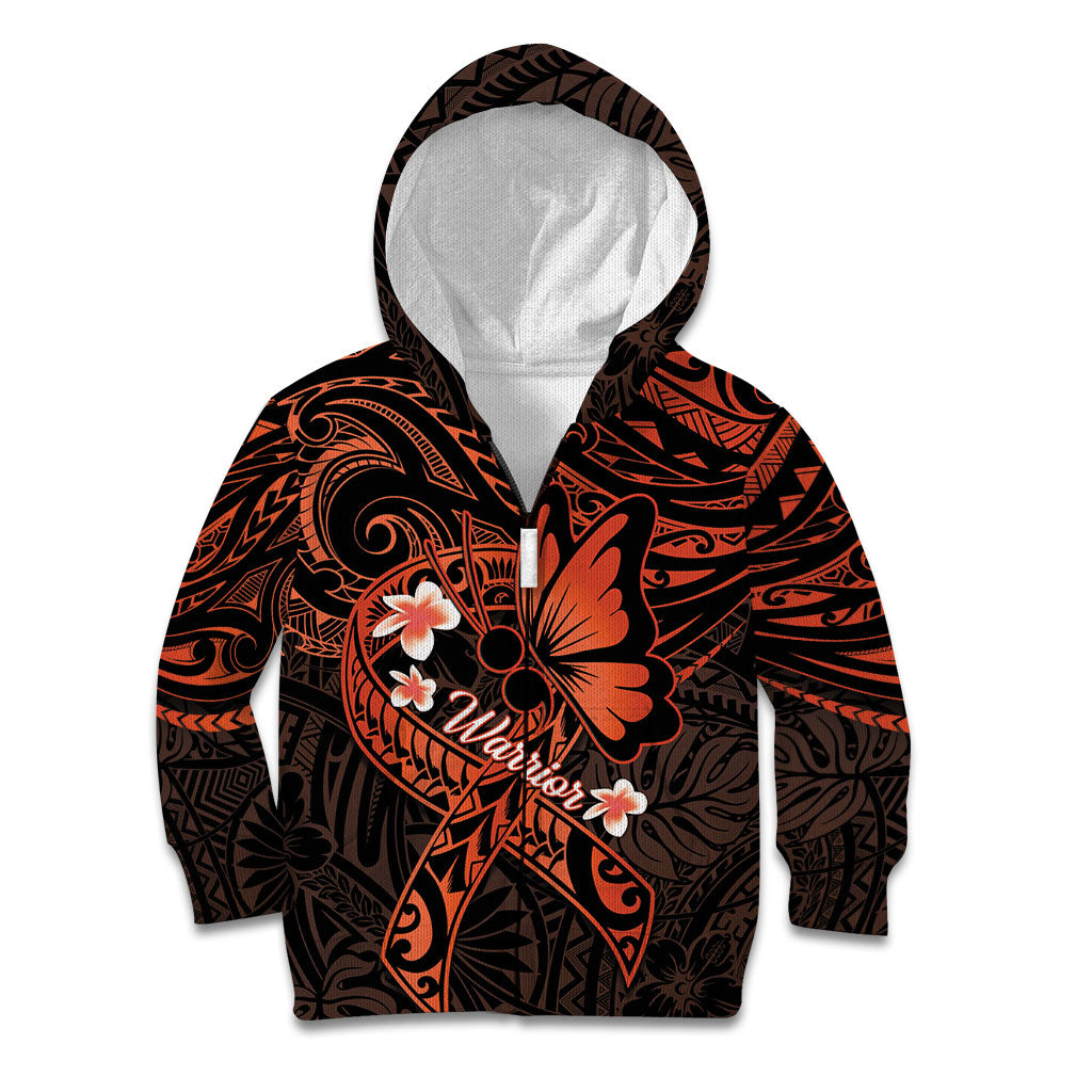 Polynesia Leukemia Awareness Month Kid Hoodie Warrior Butterfly Polynesian Orange Ribbon