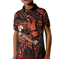 Polynesia Leukemia Awareness Month Kid Polo Shirt Warrior Butterfly Polynesian Orange Ribbon LT14 Kid Orange - Polynesian Pride