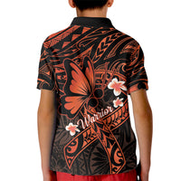 Polynesia Leukemia Awareness Month Kid Polo Shirt Warrior Butterfly Polynesian Orange Ribbon LT14 - Polynesian Pride