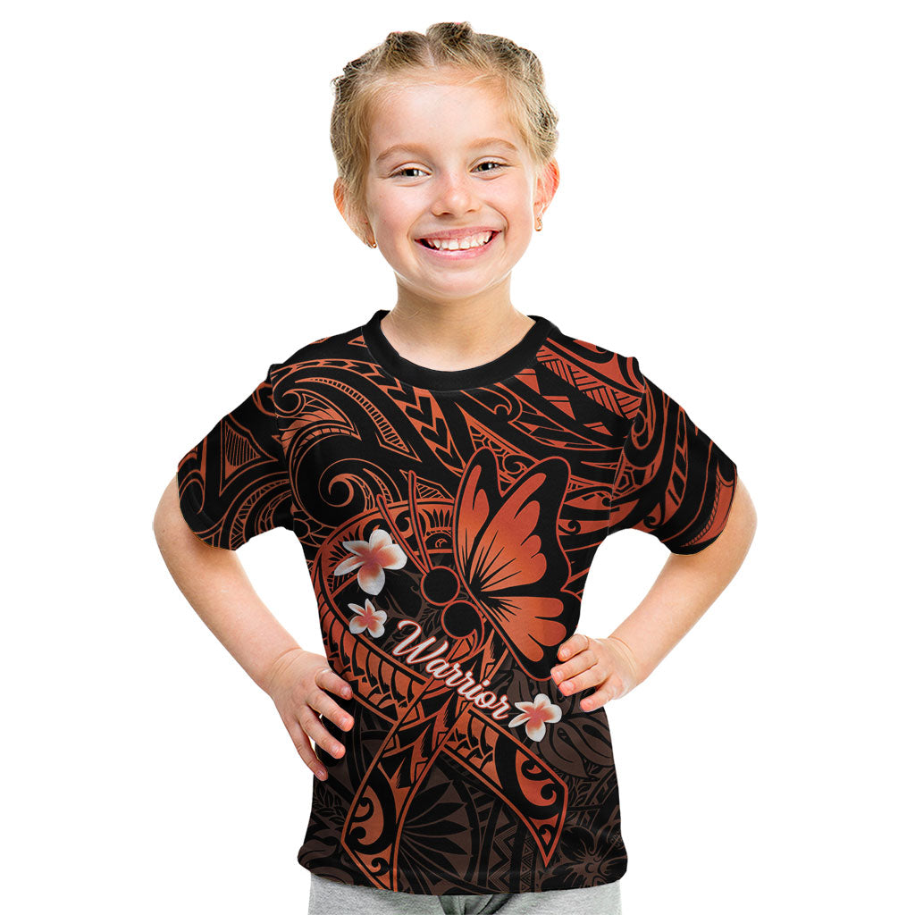 Polynesia Leukemia Awareness Month Kid T Shirt Warrior Butterfly Polynesian Orange Ribbon LT14 Orange - Polynesian Pride