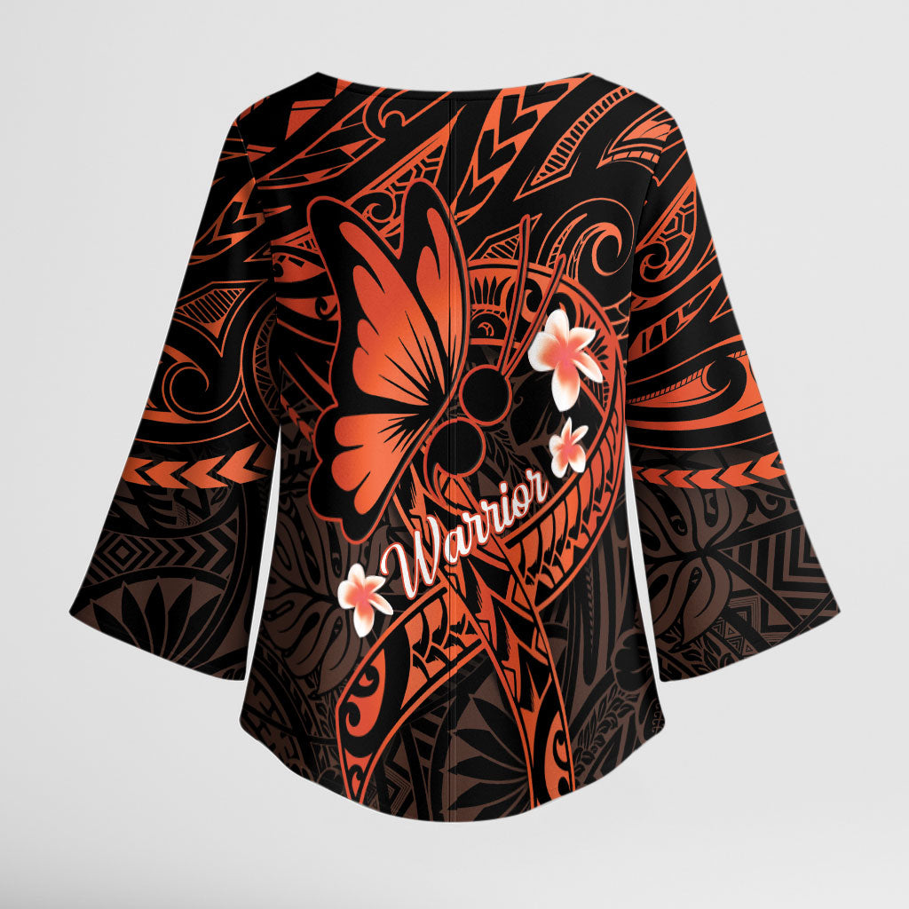 Polynesia Leukemia Awareness Month Kimono Sleeve Blouse Warrior Butterfly Polynesian Orange Ribbon LT14 - Polynesian Pride