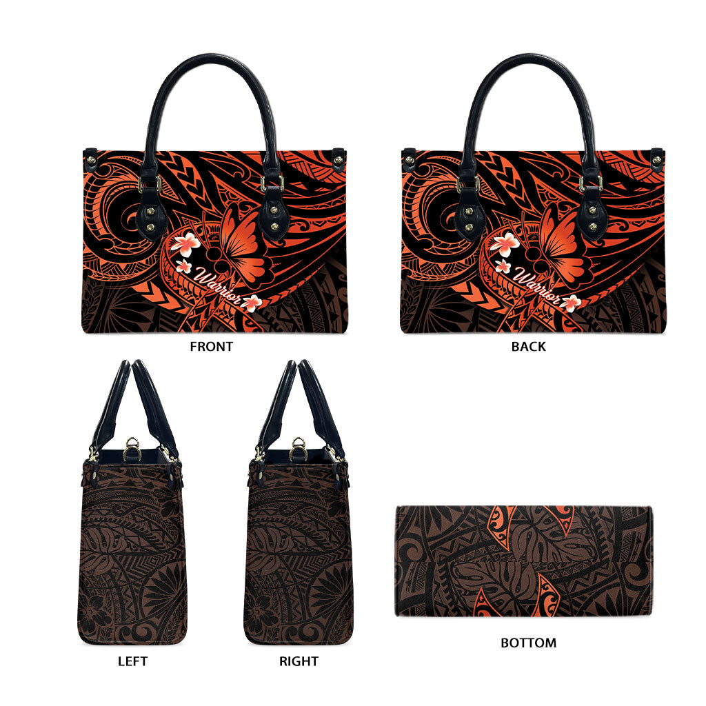 Polynesia Leukemia Awareness Month Leather Bag Warrior Butterfly Polynesian Orange Ribbon LT14 - Polynesian Pride