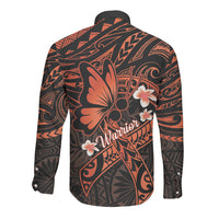 Polynesia Leukemia Awareness Month Long Sleeve Button Shirt Warrior Butterfly Polynesian Orange Ribbon LT14 - Polynesian Pride