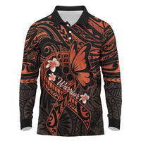 Polynesia Leukemia Awareness Month Long Sleeve Polo Shirt Warrior Butterfly Polynesian Orange Ribbon