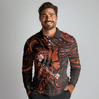 Polynesia Leukemia Awareness Month Long Sleeve Polo Shirt Warrior Butterfly Polynesian Orange Ribbon